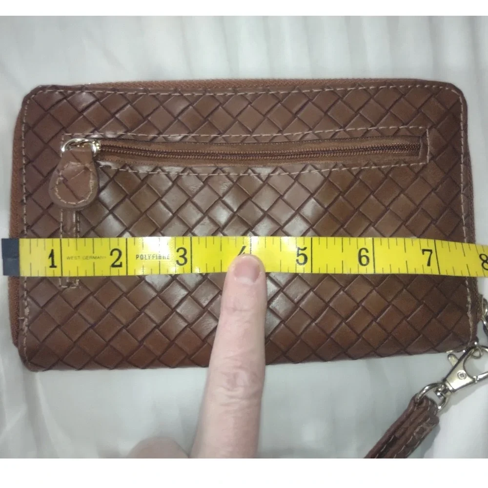Mundi Woven Checkbook Wallet Brown Faux Leather RFID Protected Wristlet‎